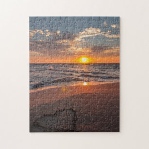 Sunrise Heart In Sand Jigsaw Puzzle