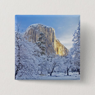 Sunrise light hits El Capitan through snowy 2 Inch Square Button