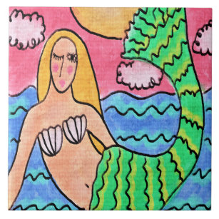 Sunrise Mermaid Abstract Digital Painting Tile
