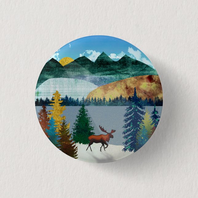 Sunrise Moose 1 Inch Round Button (Front)