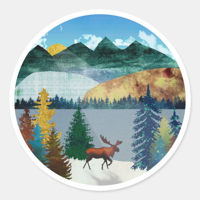 Sunrise Moose Classic Round Sticker (Front)