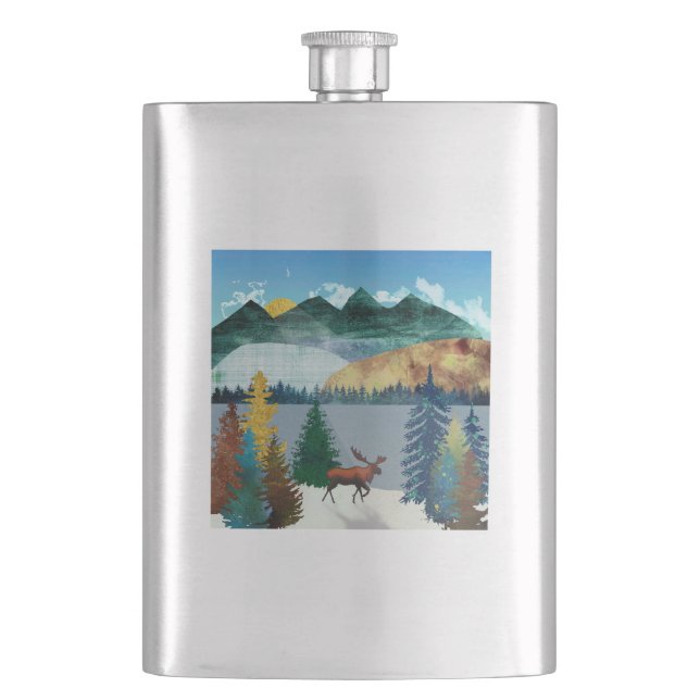 Sunrise Moose Hip Flask (Front)