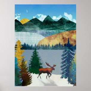Sunrise Moose Poster