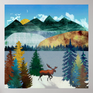 Sunrise Moose Poster