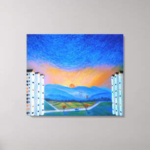 Sunrise Morning Korean Countryside Triple Canvas Print
