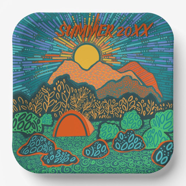 Sunrise Mountain Landscape Paper Plate (Front)