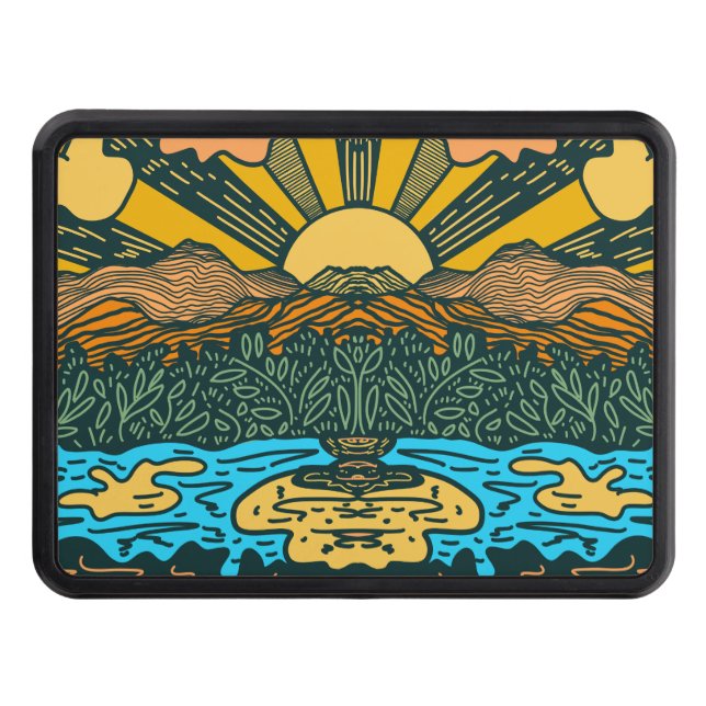 Sunrise Mountains and Lake Trailer Hitch Cover (Front)