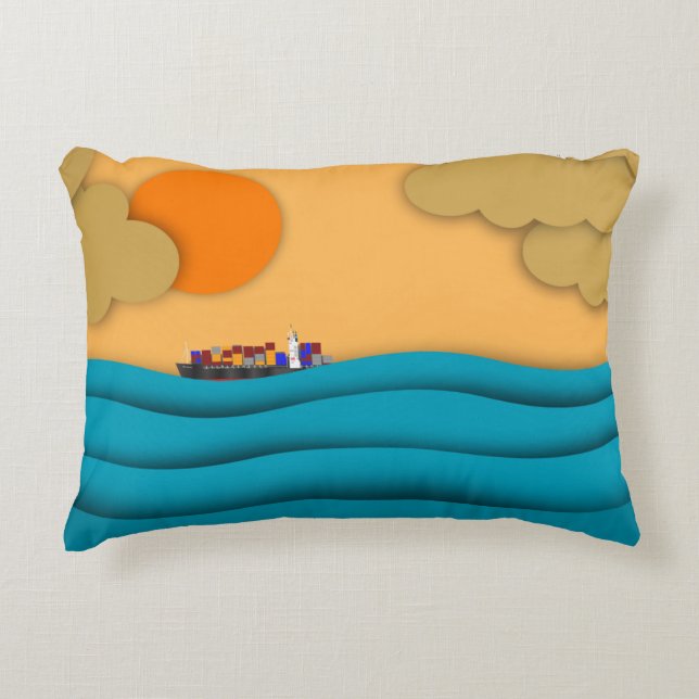 Sunrise Ocean Ship Sun Sunset Accent Pillow (Front)