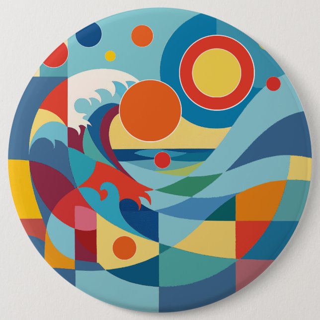 Sunrise Ocean Wave 6 Inch Round Button (Front)