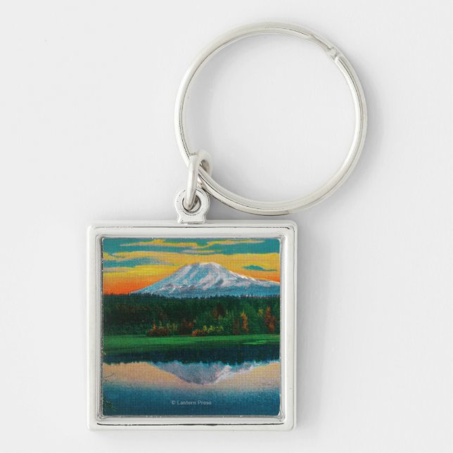 Sunrise on Mount Adams from Trout Lake, WA Keychain (Front)