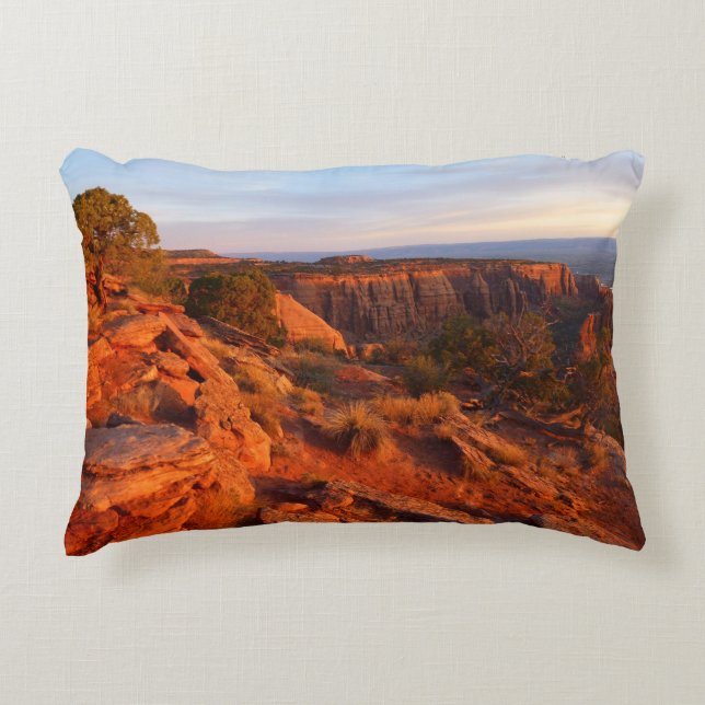 Sunrise on the Grand View Trail at CO Monument Decorative Pillow (Front)