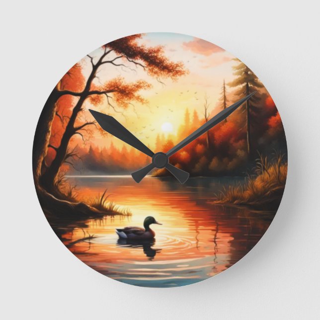 Sunrise on the Lake Round Clock (Front)