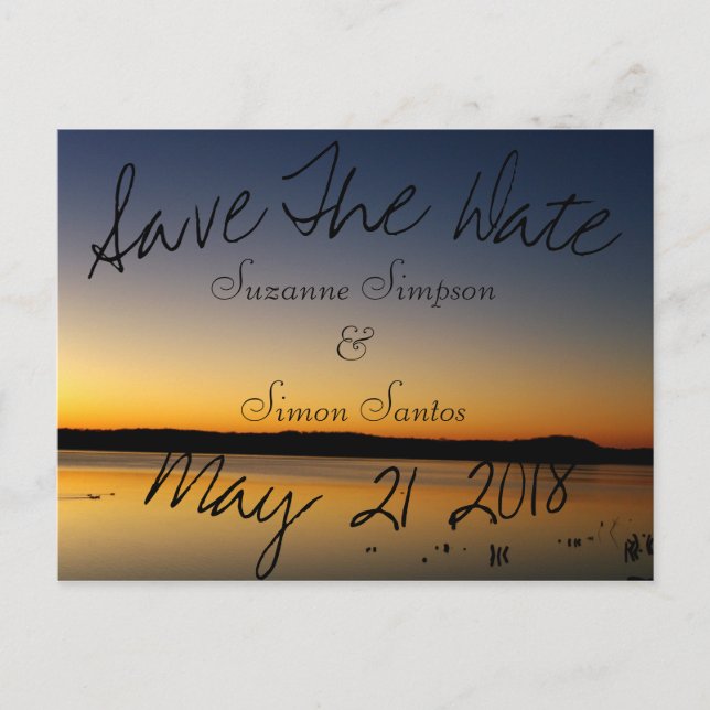 Sunrise on the Lake Save The Date Announcement Postcard (Front)