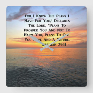 SUNRISE ON THE OCEAN PHILIPPIANS 4:13 SCRIPTURE SQUARE WALL CLOCK