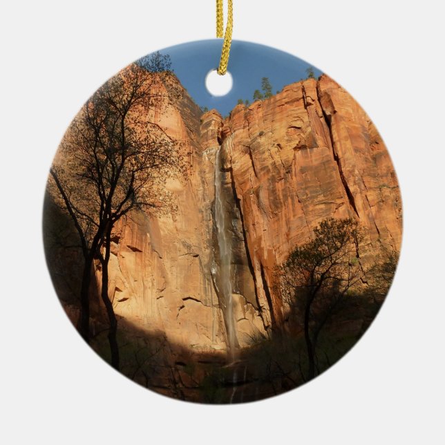 Sunrise on the Riverside Walk Trail at Zion Ceramic Ornament (Front)