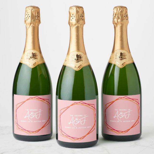 Sunrise Orange Pink Bright Rose Pink Red Wedding   Sparkling Wine Label (Bottles)