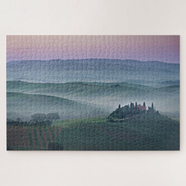 Sunrise over a foggy Tuscany landscape with house Jigsaw Puzzle (Horizontal)