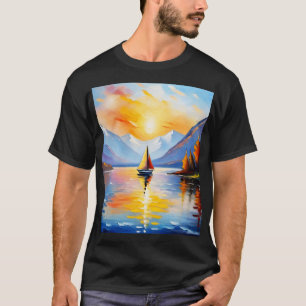 Sunrise over a lake and snow capped mountains T-Shirt