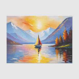 Sunrise over a lake and snow capped mountains tissue paper