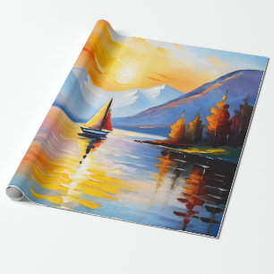 Sunrise over a lake and snow capped mountains wrapping paper