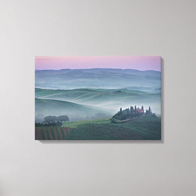 Sunrise over a Tuscany landscape canvas Print (Front)