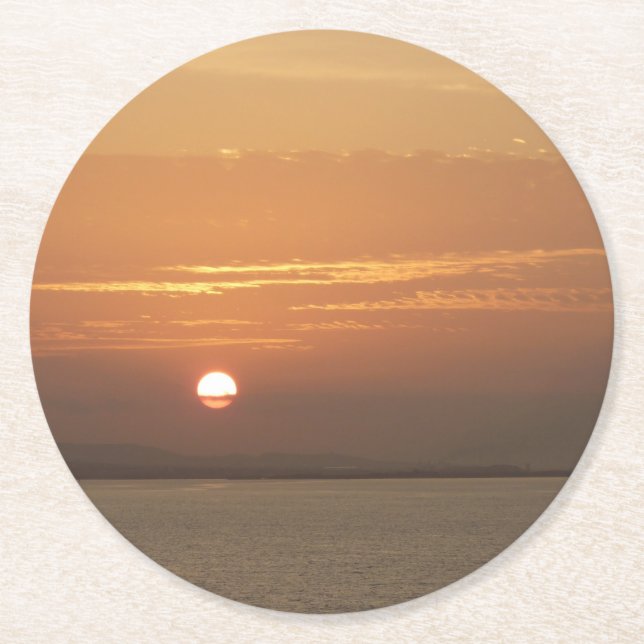 Sunrise over Aruba I Caribbean Seascape Round Paper Coaster (Front)