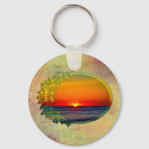 Sunrise Over Atlantic Oval with Flowers Keychain
