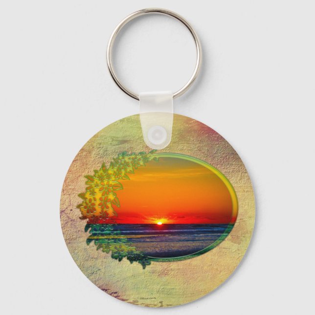 Sunrise Over Atlantic Oval with Flowers Keychain (Front)