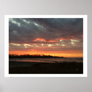 Sunrise over beach coastline of Maine Poster