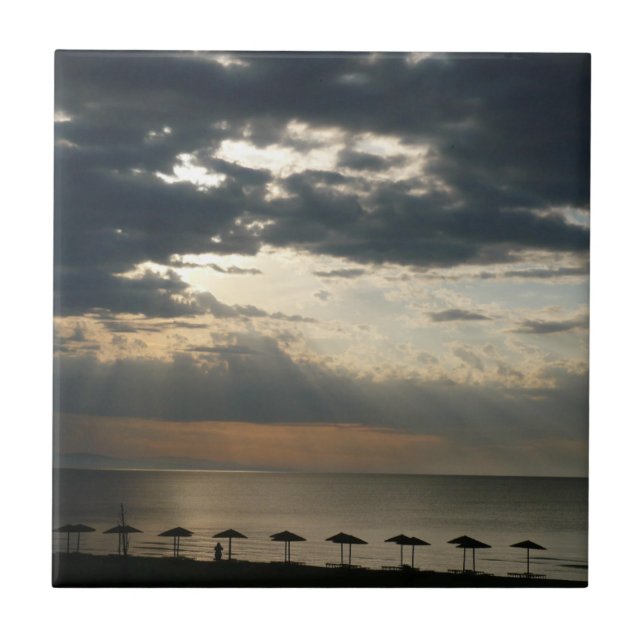 Sunrise over beach in Greece Photo tile (Front)