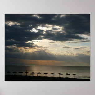 Sunrise over beach in Greece poster print