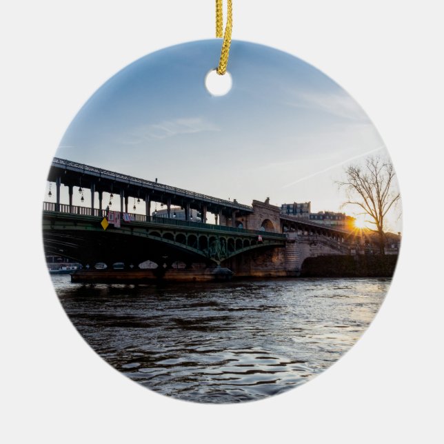 Sunrise over Bir-Hakeim bridge in winter - Paris Ceramic Ornament (Front)