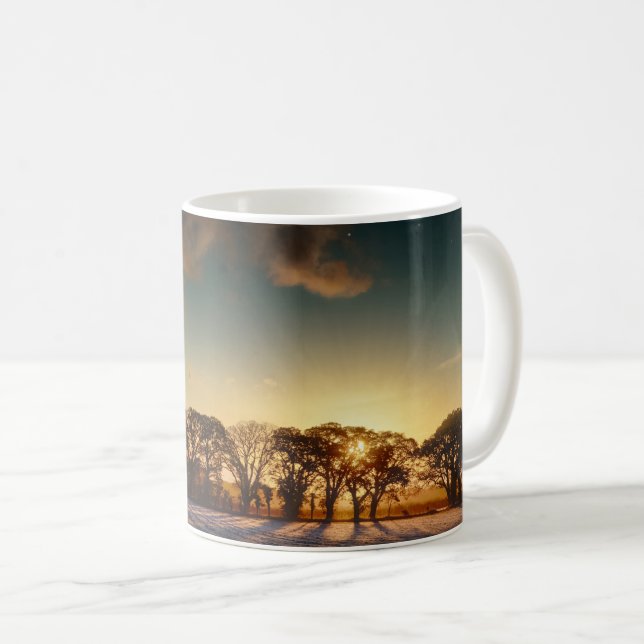 Sunrise over frosty fields in Norfolk Coffee Mug (Front Right)