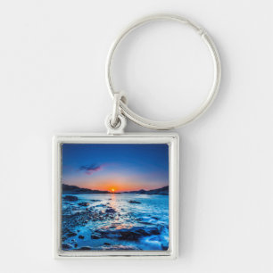 Sunrise Over Horizon At Seashore At Dawn Keychain