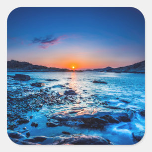 Sunrise Over Horizon At Seashore At Dawn Square Sticker