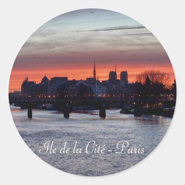 Sunrise over Ile de la Cite and Notre Dame - Paris Classic Round Sticker (Front)