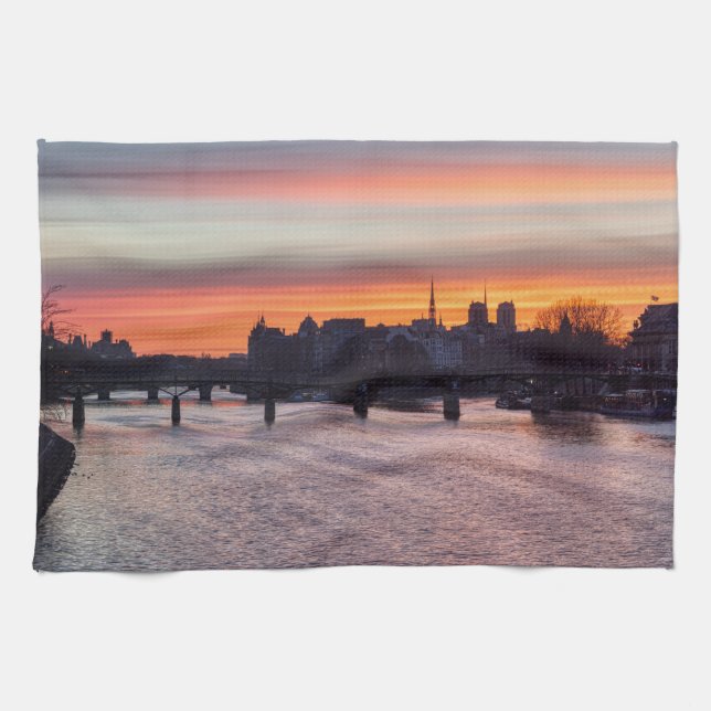 Sunrise over Ile de la Cite and Notre Dame - Paris Kitchen Towel (Horizontal)