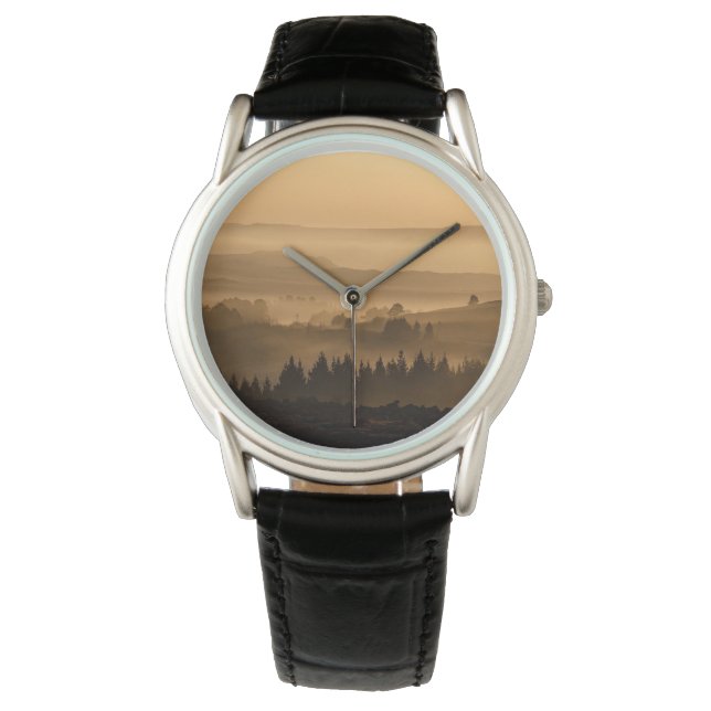 Sunrise Over Misty Rolling Hills Landscape Watch (Front)