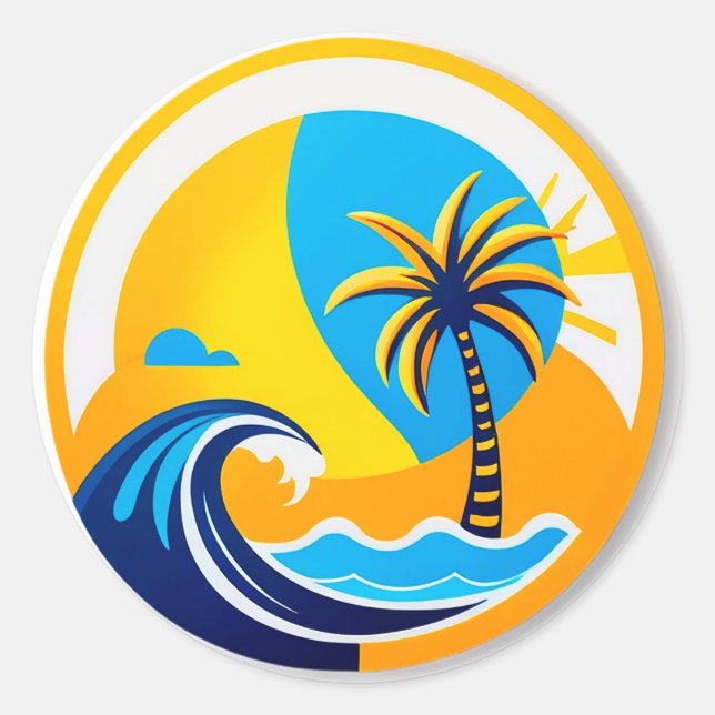 Sunrise Over Ocean Waves Emblem Classic Round Sticker (Front)