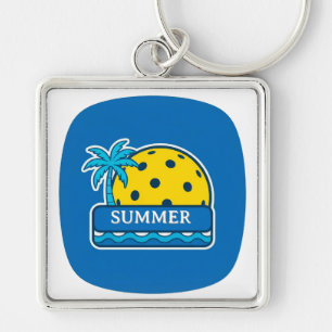 Sunrise Over Ocean Waves Emblem Keychain