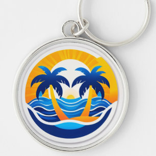 Sunrise Over Ocean Waves Emblem Keychain