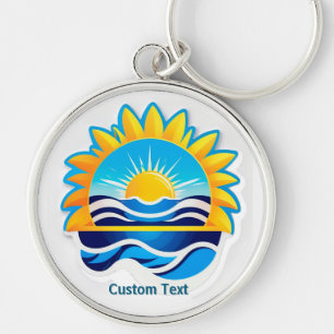 Sunrise Over Ocean Waves Emblem Keychain