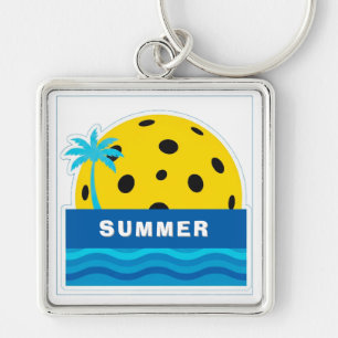 Sunrise Over Ocean Waves Emblem Keychain