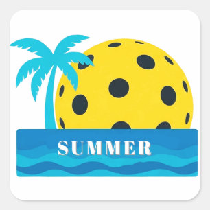 Sunrise Over Ocean Waves Emblem Square Sticker
