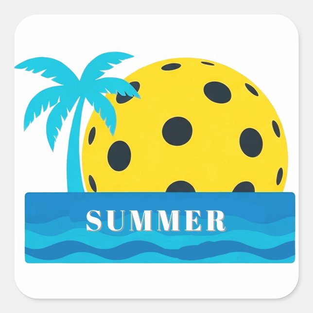 Sunrise Over Ocean Waves Emblem Square Sticker (Front)