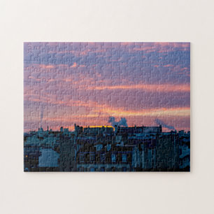 Sunrise over Paris roofs in winter - France Jigsaw Puzzle