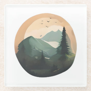 Sunrise Over Peaks: A Tranquil Mountain Scene Glass Coaster