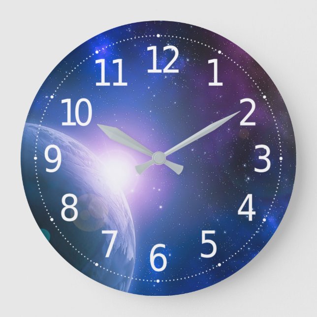 Sunrise Over Planet Earth Outer Space Artwork | Large Clock (Front)