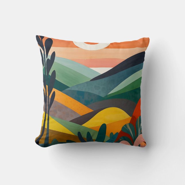 Sunrise Over Rolling Hills Throw Pillow (Front)