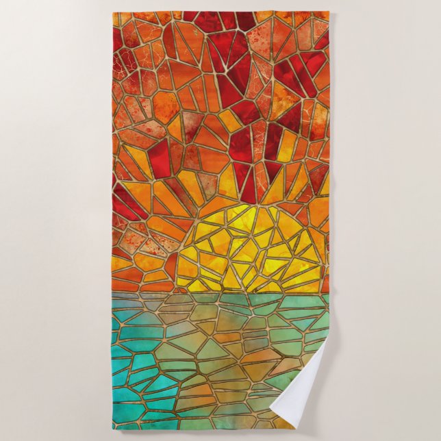 Sunrise over sea mosaic art beach towel (Front)